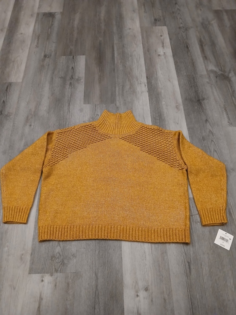 Falls Creek Mustard Textured Yoke Turtleneck Sweater